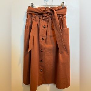 Waist belted Flare Bowknot Skirt Button Front Midi skirt